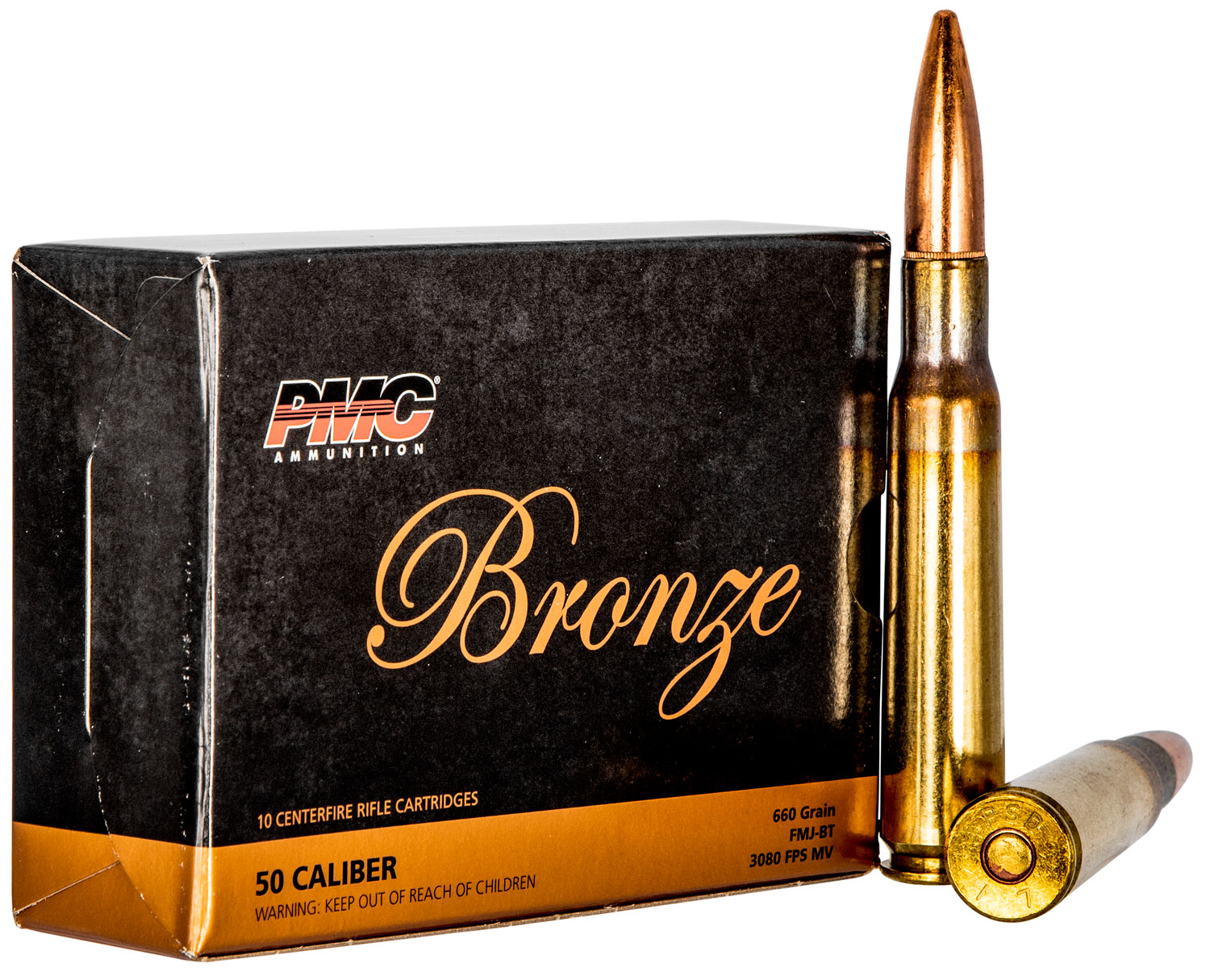 PMC Ammunition Bronze 660 gr Full Metal Jacket Boat Tail .50 BMG Ammo, 10/box - 50A - Pmc