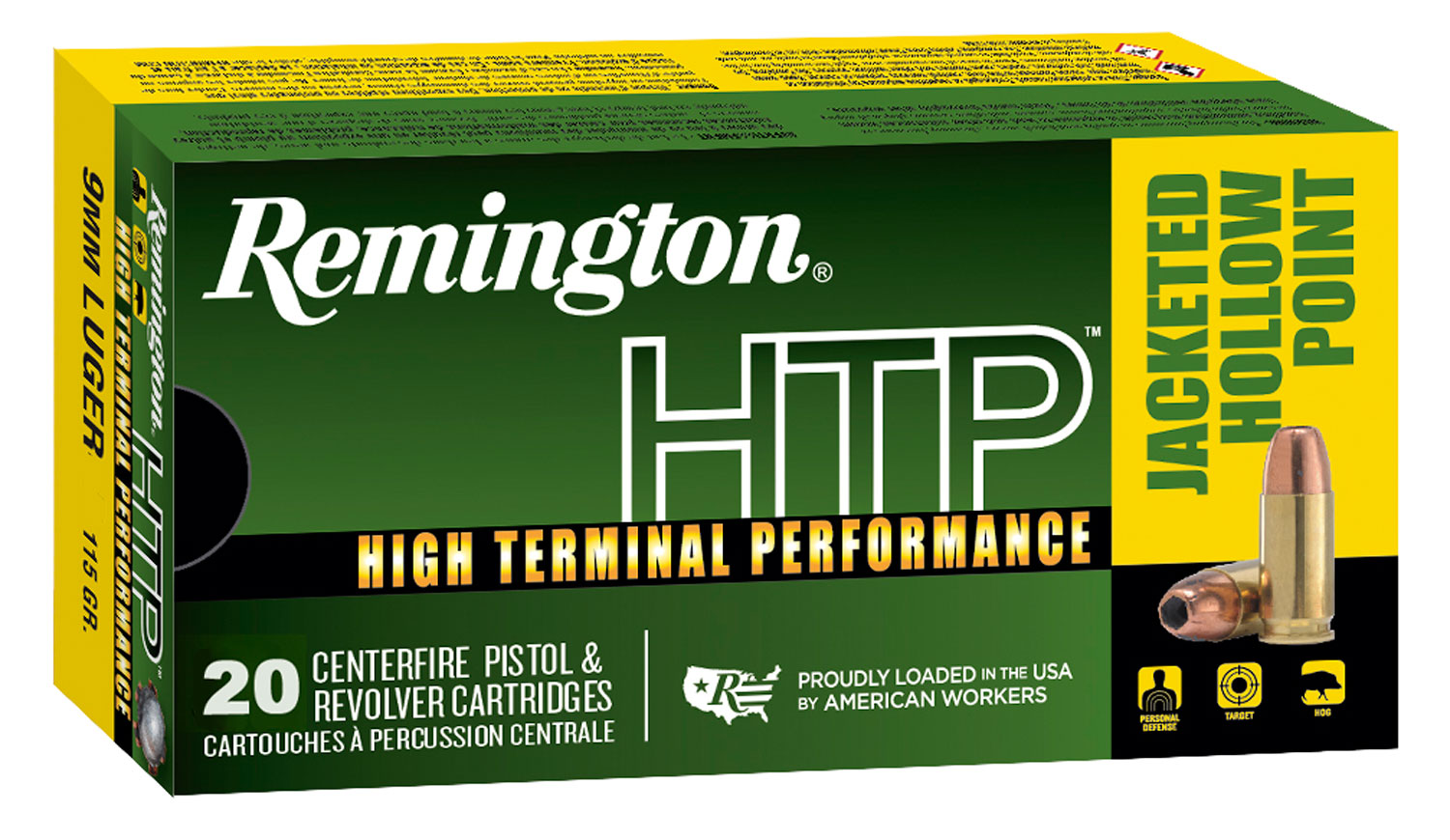 Remington HTP 9mm Ammo 115 Gr JHP, 20rds - RTP9MM1A