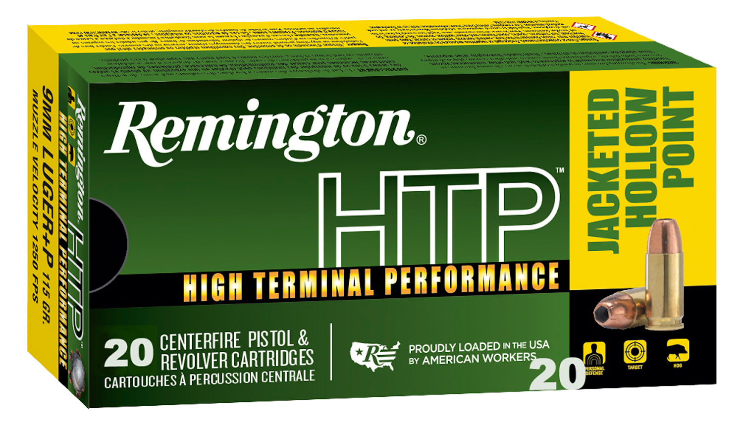 Remington HTP 9mm Ammo +P 115 gr JHP, 20rds - RTP9MM6A - Remington