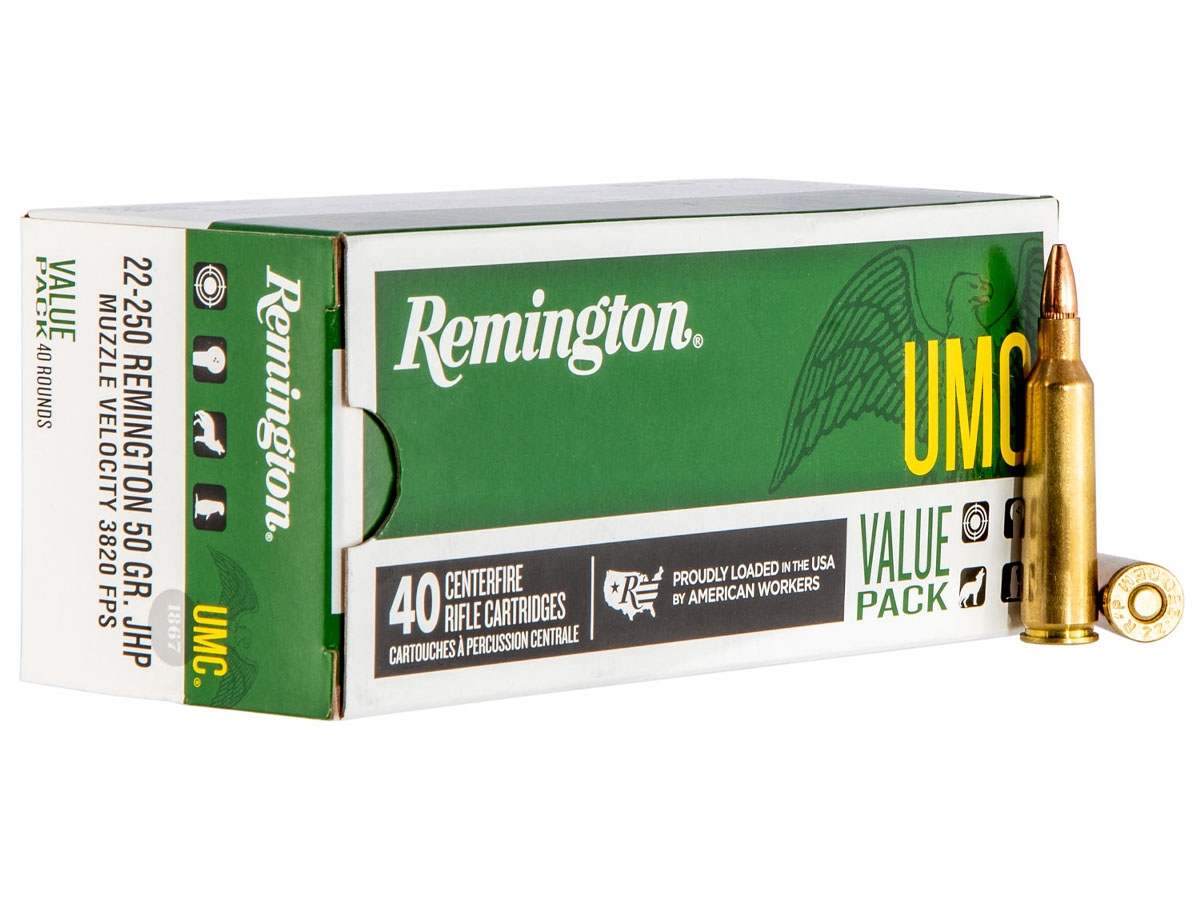 Remington UMC 50 gr Jacketed Hollow Point .22-250 Rem Ammo, 40/box - L22504B - Remington