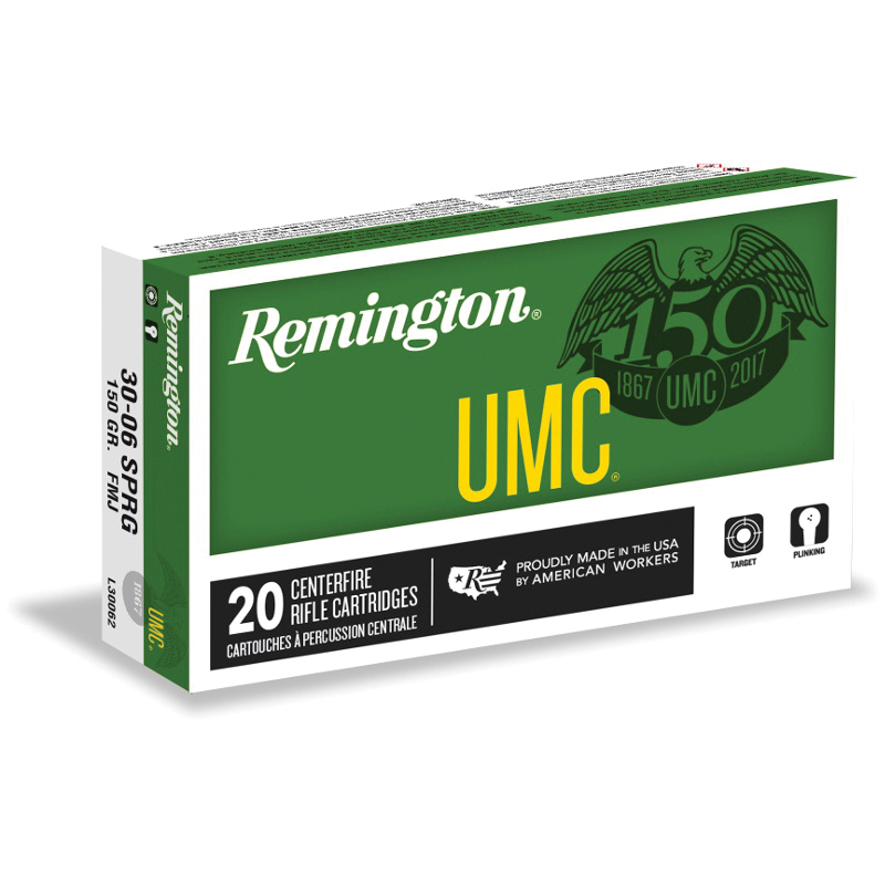 Remington UMC 150 gr Full Metal Jacket .30-06 Spfld Ammo, 20/box - L30062 - Remington