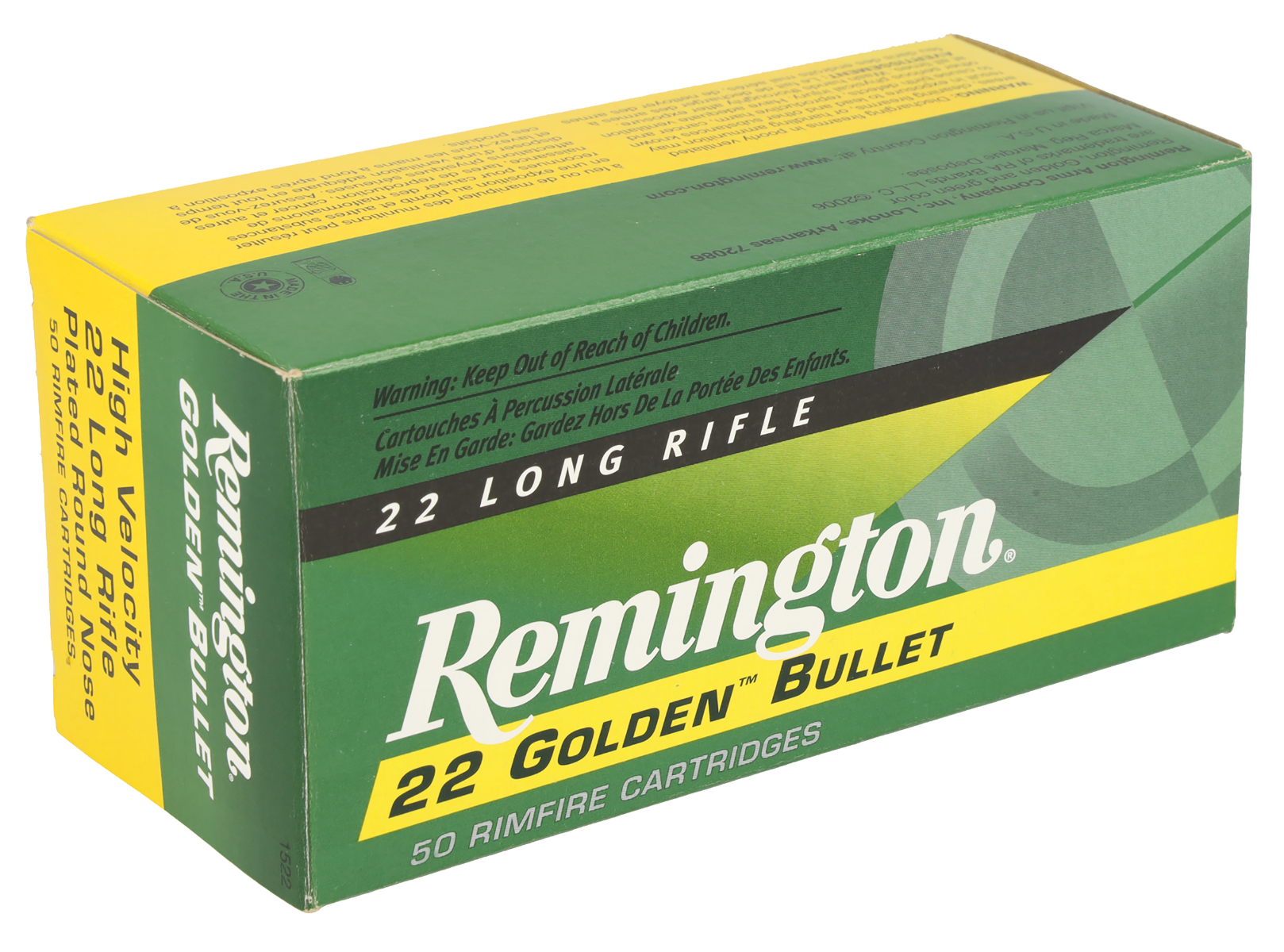 Remington 22 Golden Bullet 40 gr Plated Lead Round Nose .22lr Ammo, 50/box - 1522 - Remington