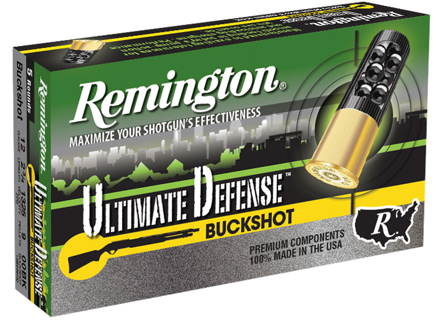 Remington Ultimate Defense 2.75" 12 Gauge Ammo 00 Buck, 5/box - 12B009HD - Remington