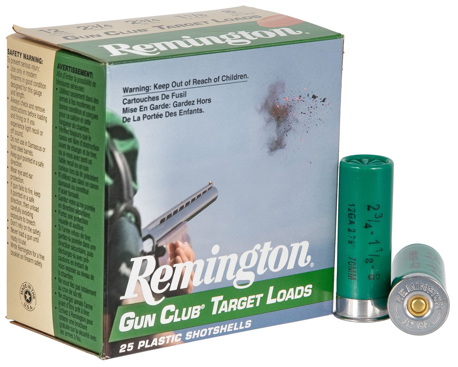 Remington Gun Club 2.75" 12 Gauge Ammo 8, 25/box - GC12L8 - Remington