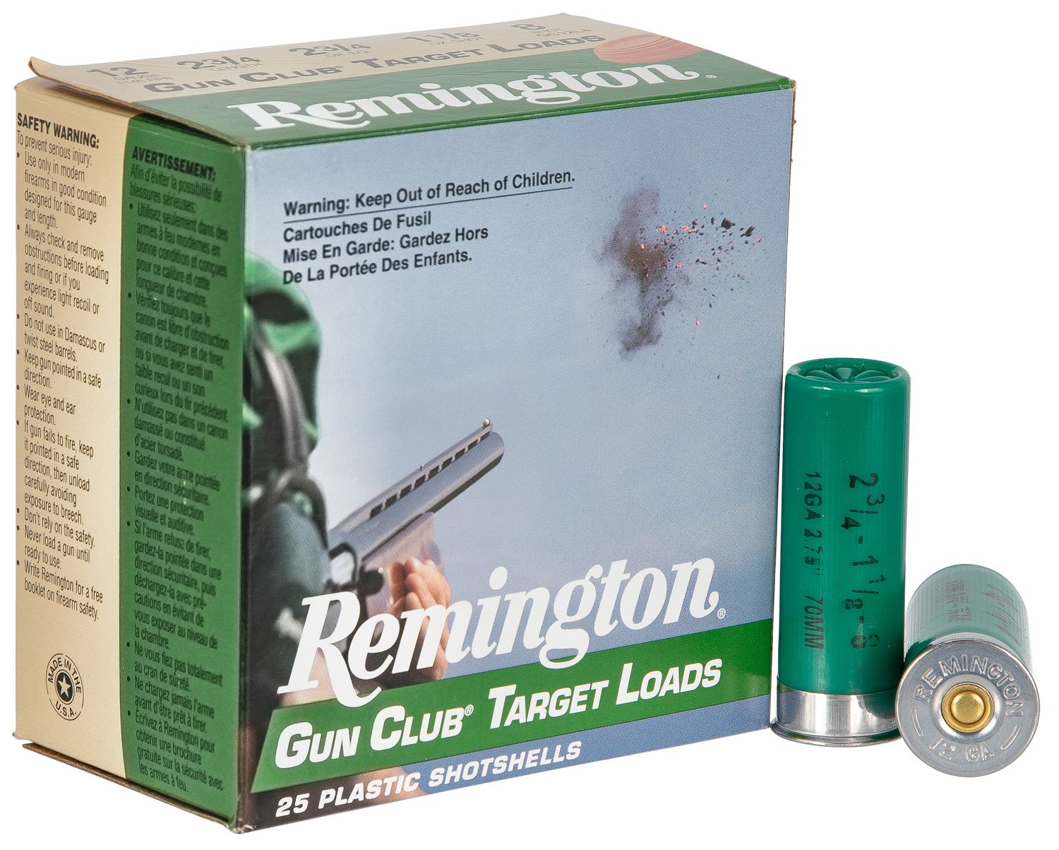 Remington Gun Club 2.75" 12 Gauge Ammo 8, 25/box - GC12L8