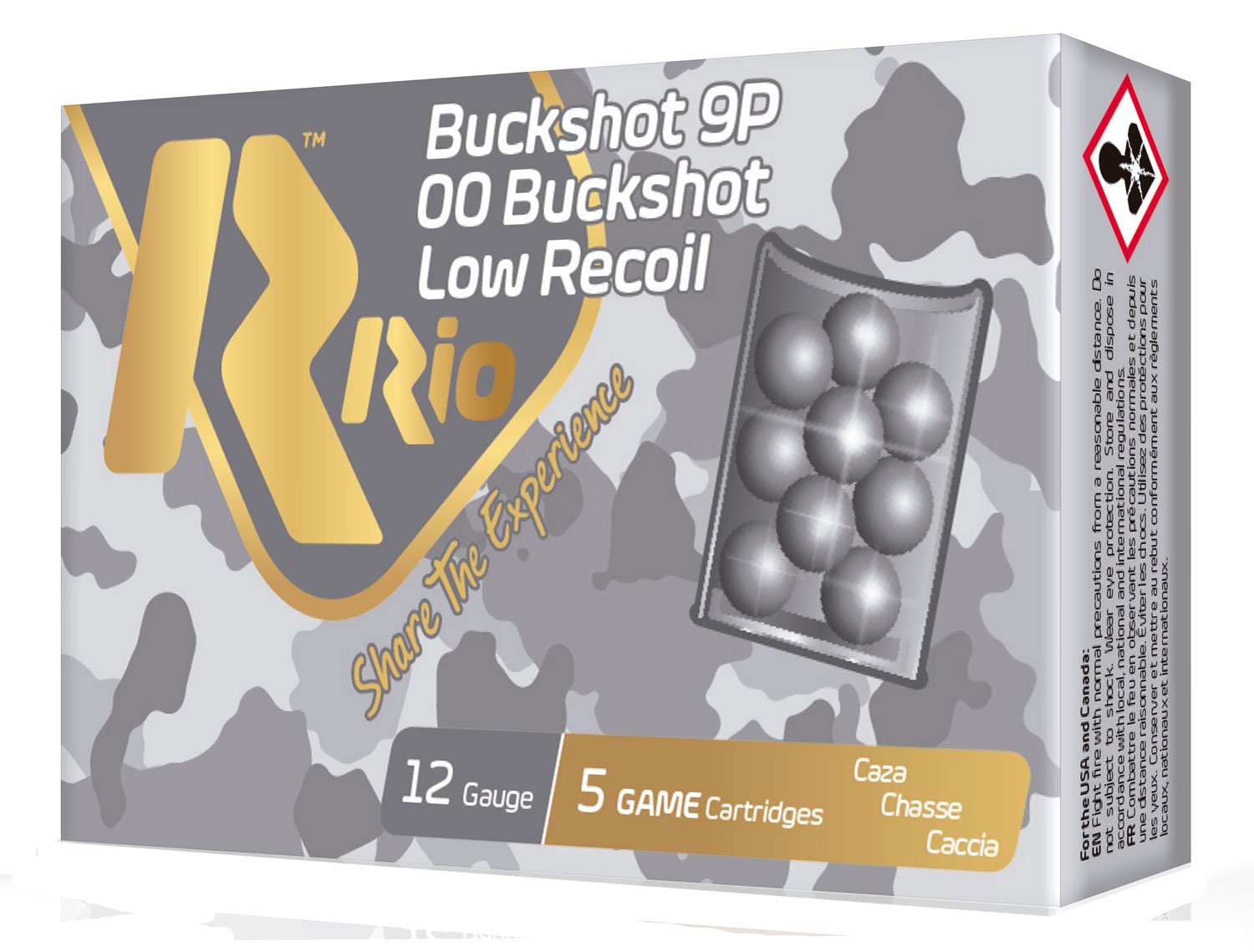 RIO Royal Buck Low Recoil 2.75" 12 Gauge Ammo 00 Buck, 5/box - RBLR129