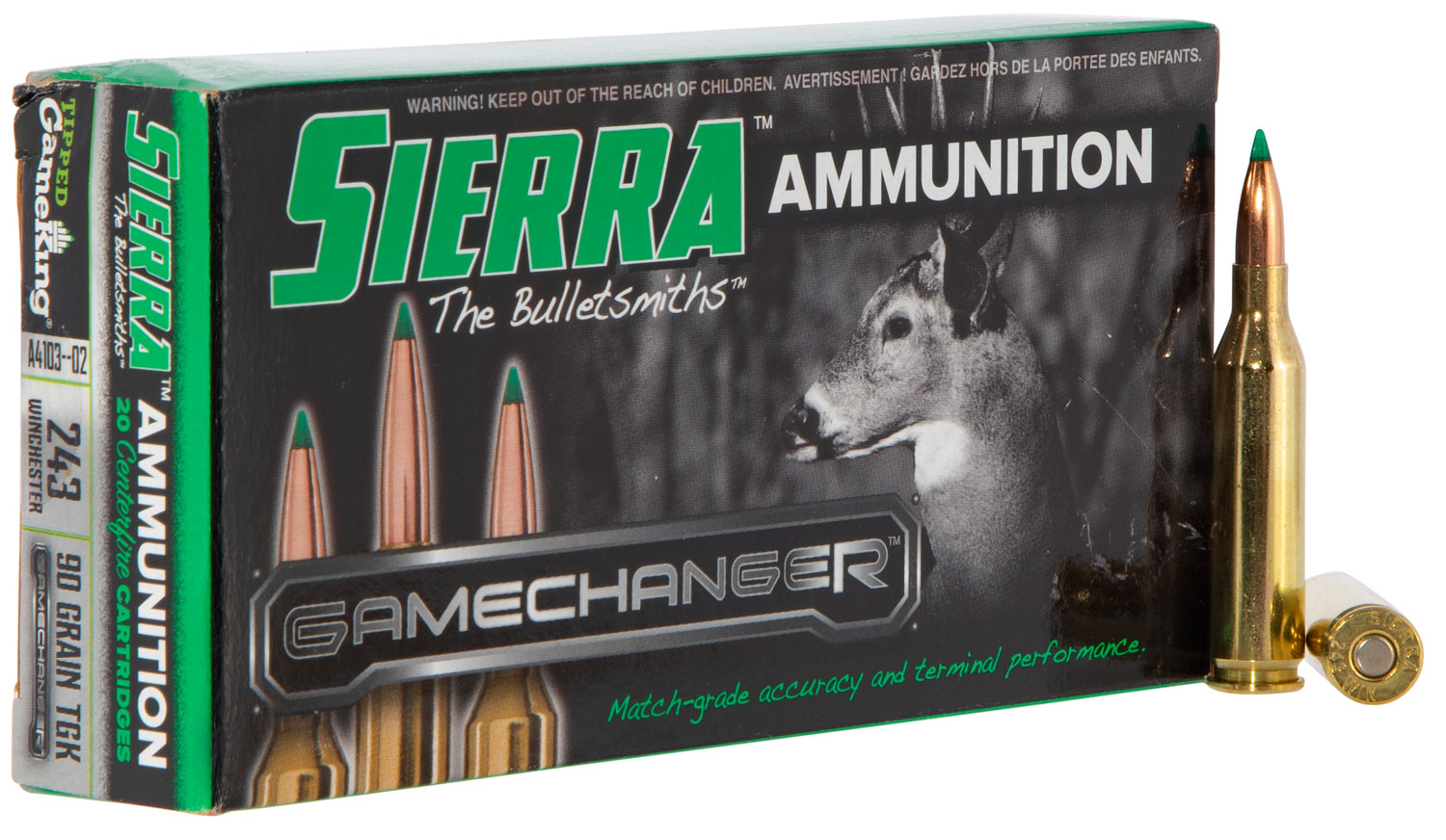Sierra GameChanger 90 gr Tipped GameKing .243 Win Ammo, 20/box - A410302 - Sierra