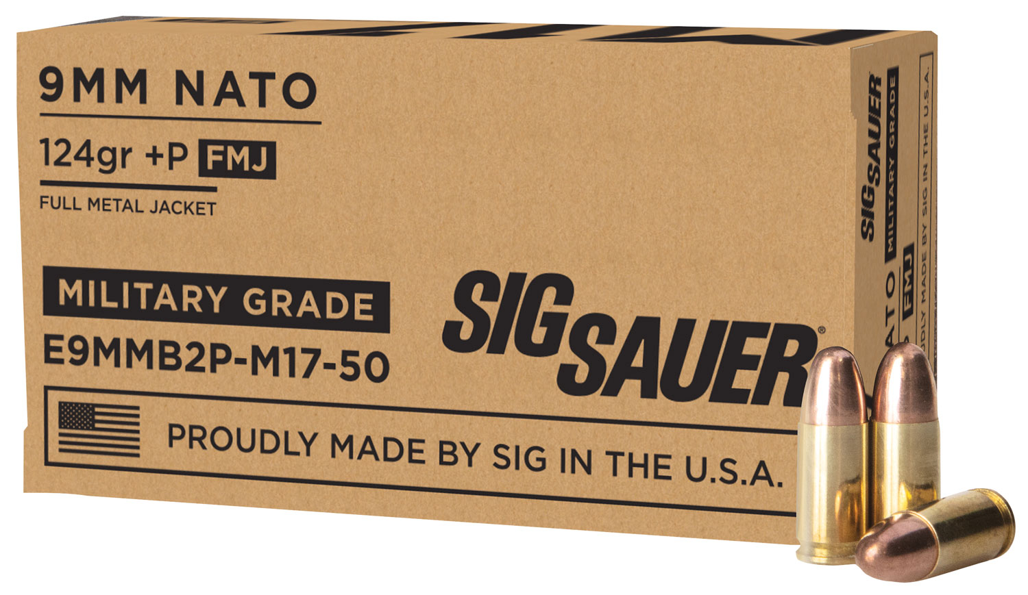 SIG Sauer Elite Ball 9mm +P Ammo 124 Grain FMJ, 50rds - Sig Sauer