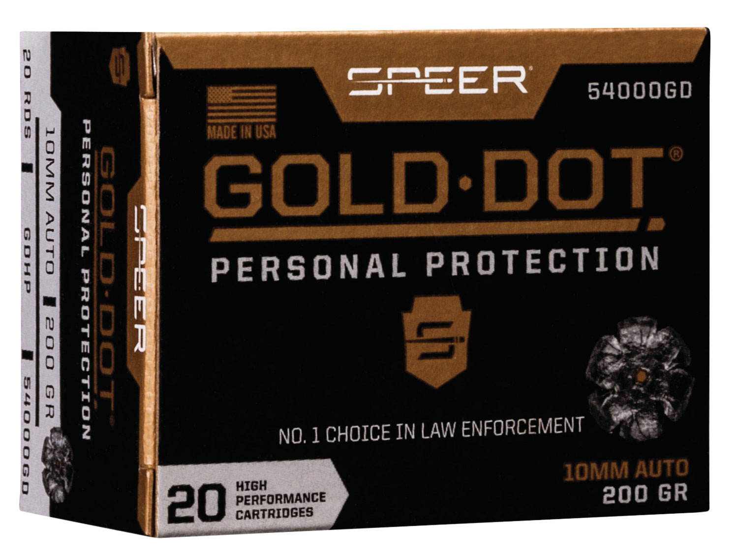 Speer Gold Dot 200 gr Hollow Point 10mm Ammo, 20/box - 54000GD - Speer