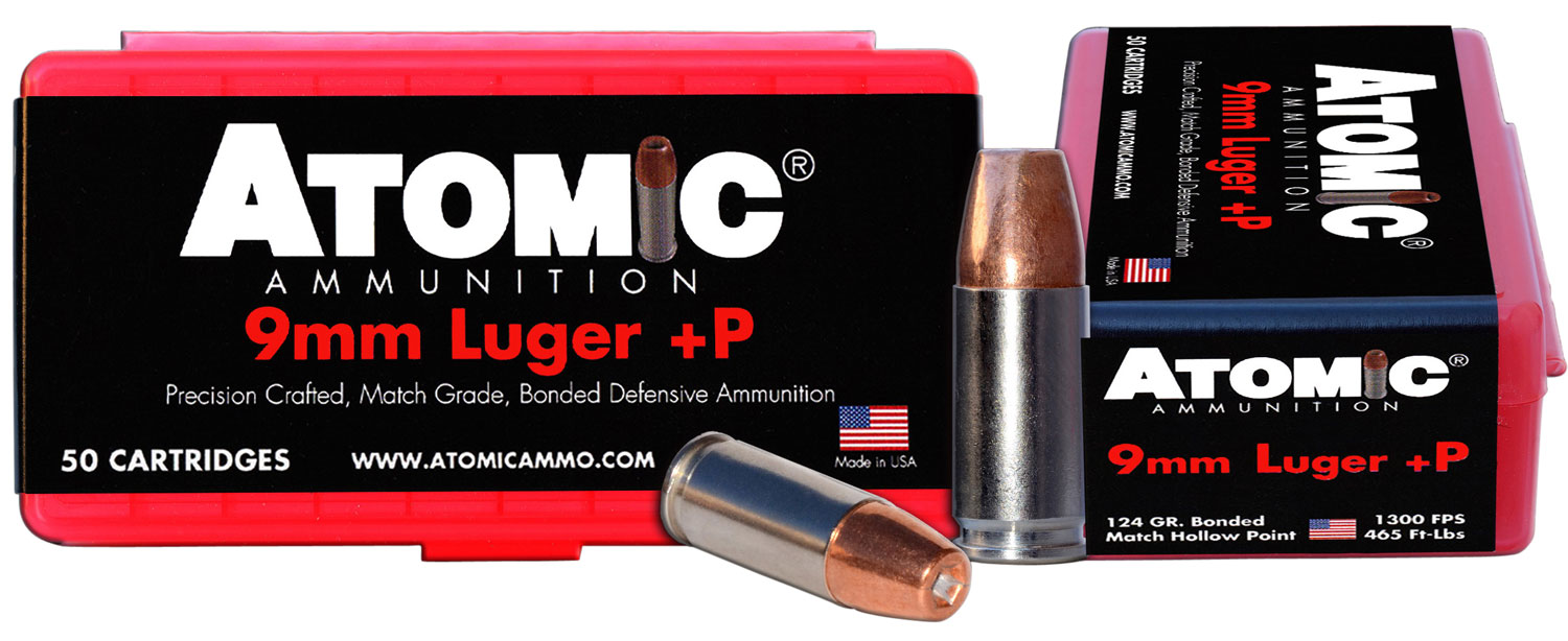 Atomic 9mm +P Ammo 124 gr BMHP 50rds - 00409 - Atomic