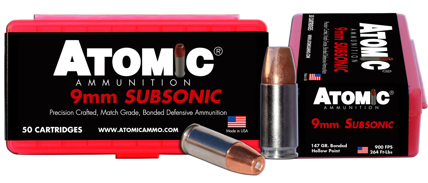 Atomic Ammunition 147 gr Bonded Match Hollow Point 9mm +P Ammo, 50/box - 00438 - Atomic