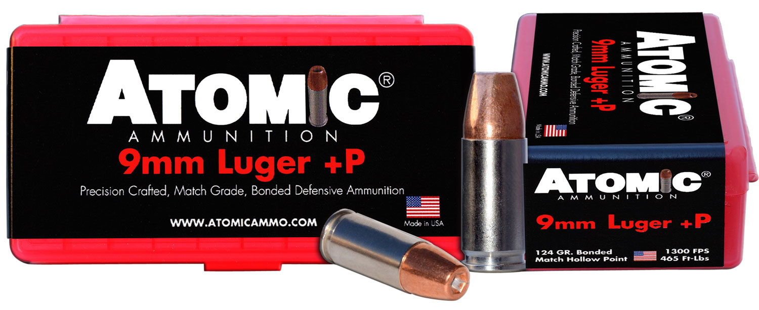 Atomic Ammunition 124 gr Bonded Match Hollow Point 9mm +P Ammo, 20/box - 00454 - Atomic