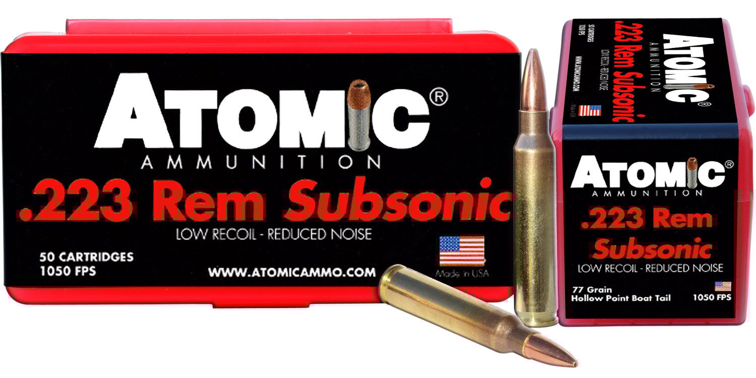 Atomic Ammunition Subsonic 77 gr Hollow Point Boat Tail .223 Rem/5.56 Ammo, 50/box - 429 - Atomic