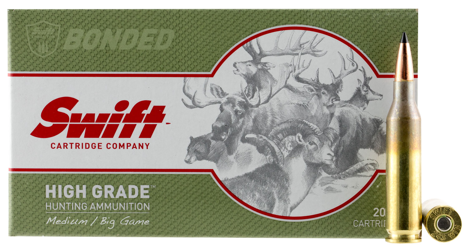 Swift Bullet Company Scirocco 90 gr Spitzer Boat Tail .243 Win Ammo, 20/box - 10035 - Swift