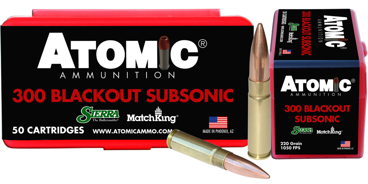 Atomic Ammunition Subsonic 220 gr Hollow Point Boat Tail MatchKing .300 Blackout Ammo, 50/box - 465 - Atomic