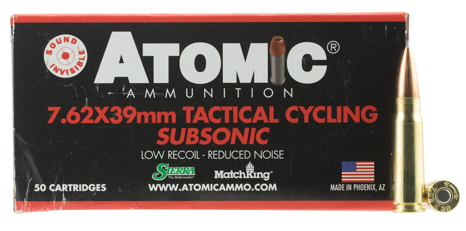 Atomic Ammunition Tactical Cycling Subsonic 220 gr Hollow Point Boat Tail MatchKing 7.62x39mm Ammo, 50/box - 474 - Atomic