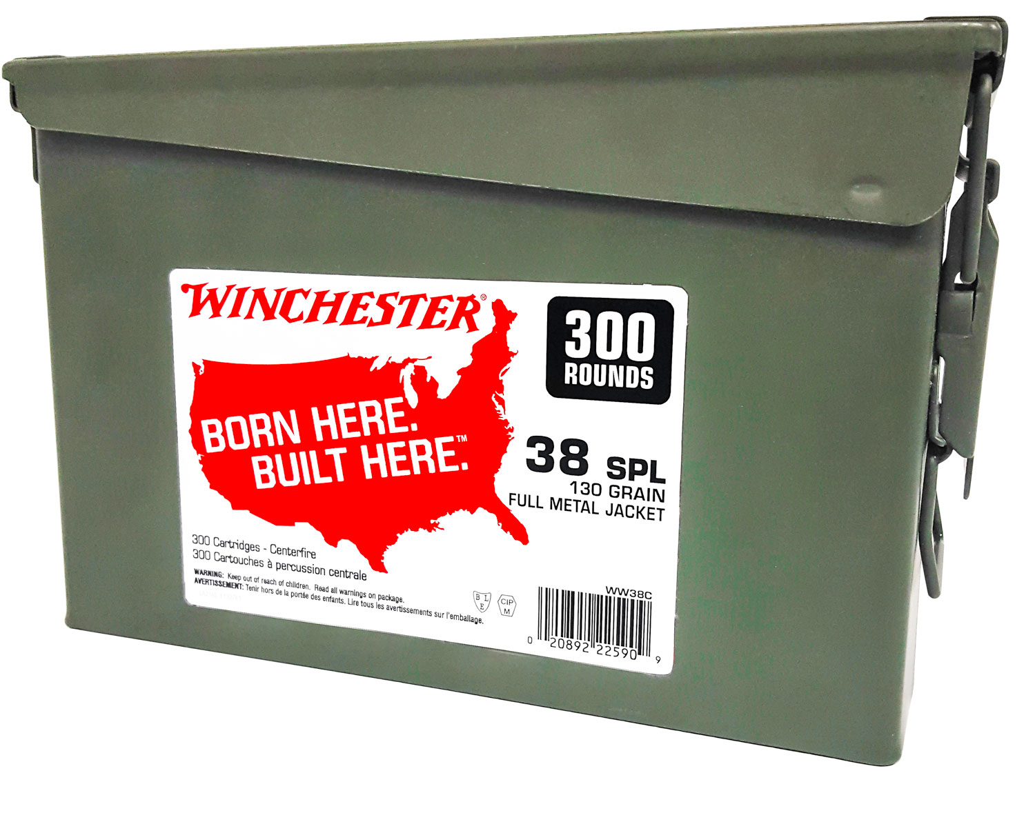 Winchester Ammunition USA 130 gr Full Metal Jacket .38 Spl Ammo, 300/box - WW38C