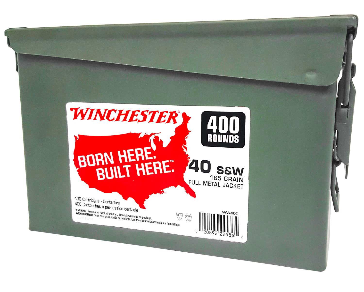 Winchester Ammunition USA 165 gr Full Metal Jacket Truncated-Cone .40 S&W Ammo, 400/box - WW40C - Winchester