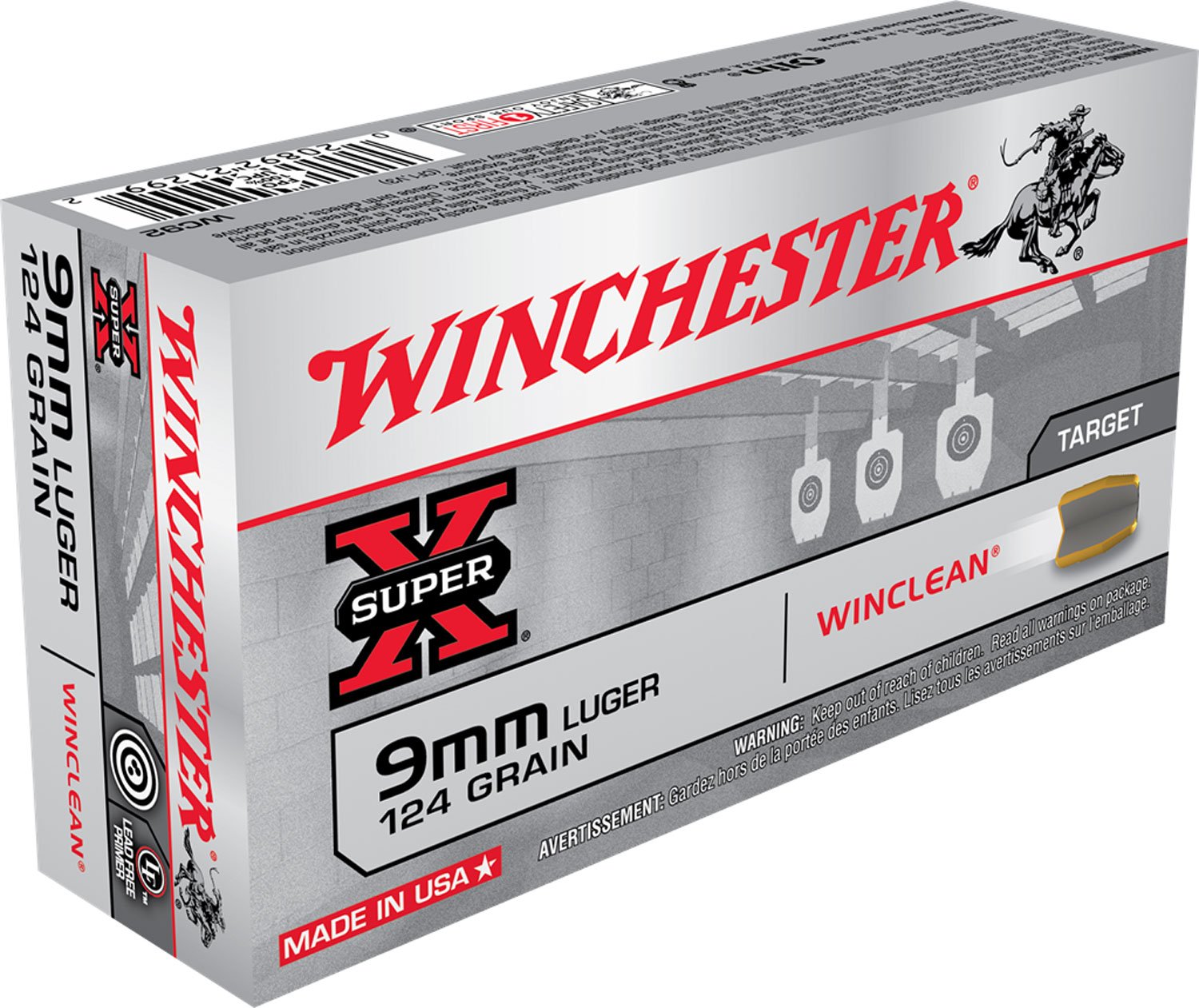 Winchester Super-X 9mm Ammo 124 Grain Brass Enclosed, 50rds - Winchester