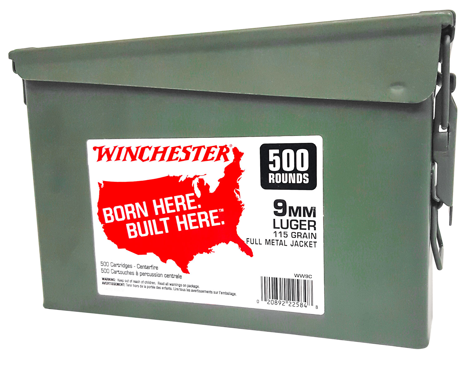 Winchester Ammunition 9mm USA 115 gr Full Metal Jacket 500rd Ammo Can - WW9C