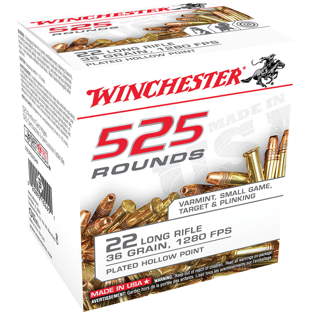 Winchester Ammunition USA 36 gr Copper-Plated Hollow Point .22lr Ammo, 525/box - 22LR525HP