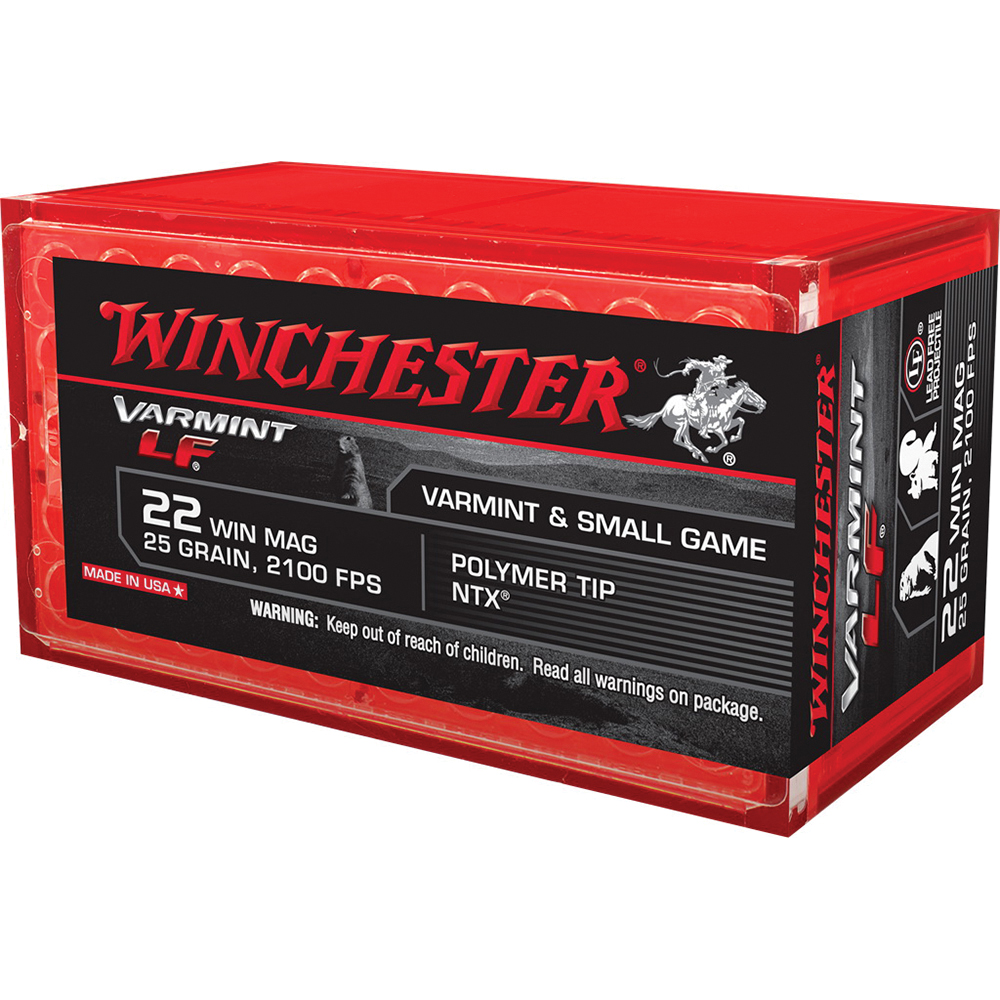 Winchester Ammunition Varmint-LF 25 gr Jacketed Hollow Point .22 Win Mag Ammo, 50/box - X22MHLF - Winchester