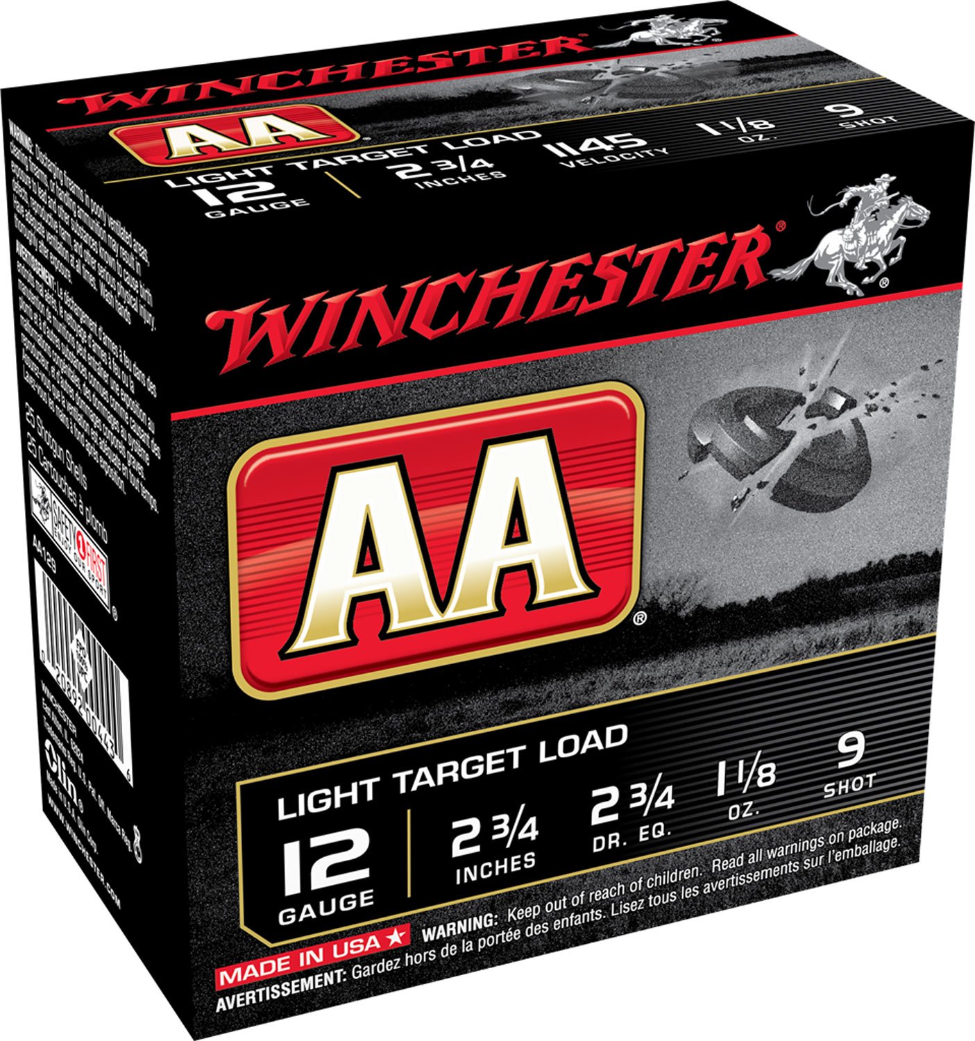 Winchester Ammunition AA Light Target Load 2.75" 12 Gauge Ammo 9, 25/box - AA129