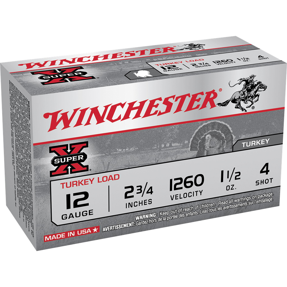 Winchester Ammunition Super-X Turkey Load 2.75" 12 Gauge Ammo 4, 10/box - X12MT4 - Winchester