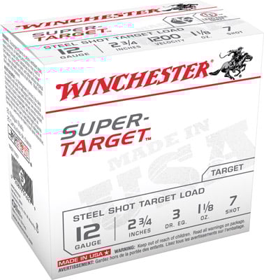 Winchester Ammunition Super Target Steel Shot Target Load 2.75" 12 Gauge Ammo 7, 25/box - TRGT12S7 - Winchester