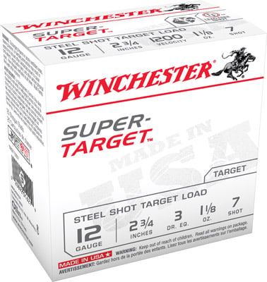 Winchester Ammunition Super Target Steel Shot Target Load 2.75" 12 Gauge Ammo 7, 25/box - TRGT12S7