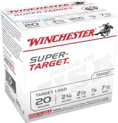 Winchester Ammunition Super Target 2.75" 20 Gauge Ammo 7-1/2, 25/box - TRGT207