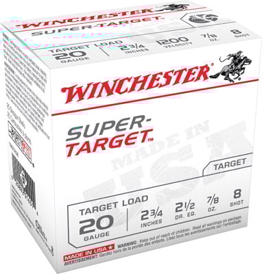 Winchester Ammunition Super Target 2.75" 20 Gauge Ammo 8, 25/box - TRGT208 - Winchester