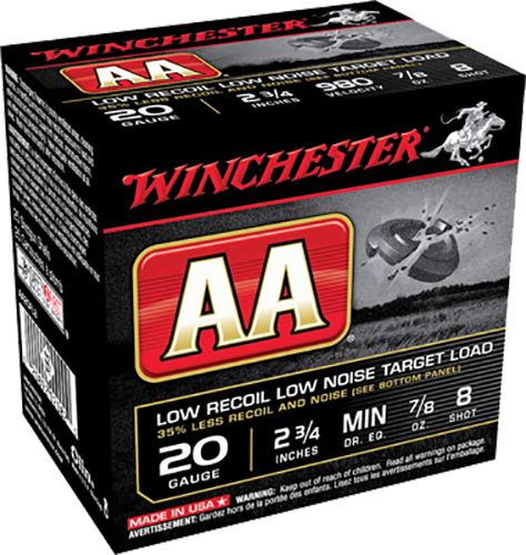 Winchester Ammunition AA Low Recoil Low Noise 2.75" 20 Gauge Ammo 8, 25/box - AA20FL8 - Winchester