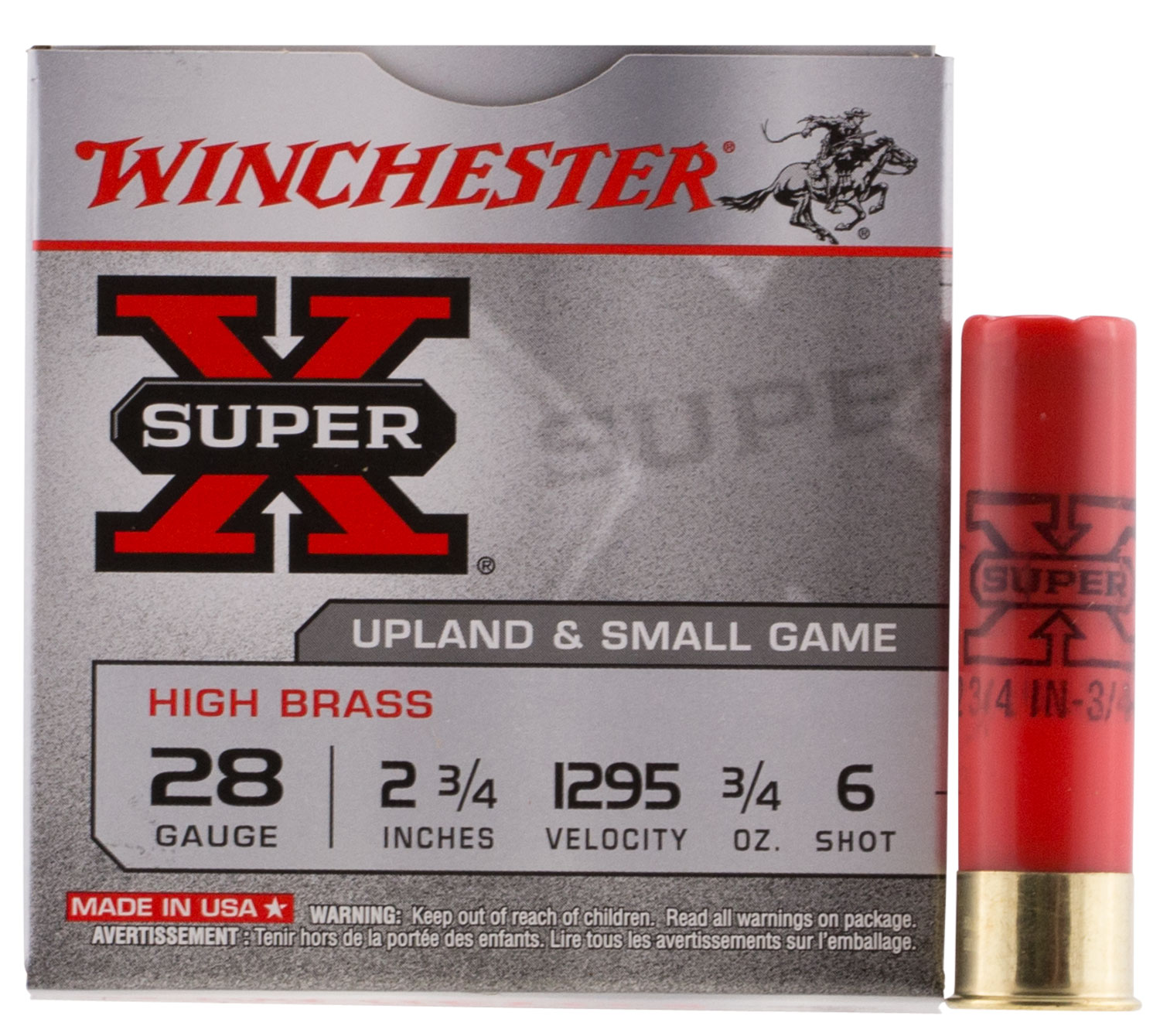 Winchester Ammunition Super-X High Brass 2.75" 28 Gauge Ammo 6, 25/box - X286