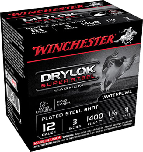 Winchester Ammunition Drylock Super Steel Magnum 3" 12 Gauge Ammo 3, 25/box - XSV1233