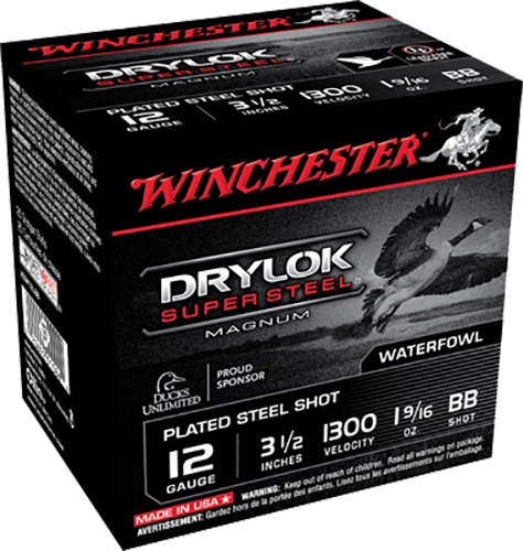 Winchester Ammunition Drylock Super Steel Magnum 3.5" 12 Gauge Ammo BB, 25/box - XSM12LBB - Winchester