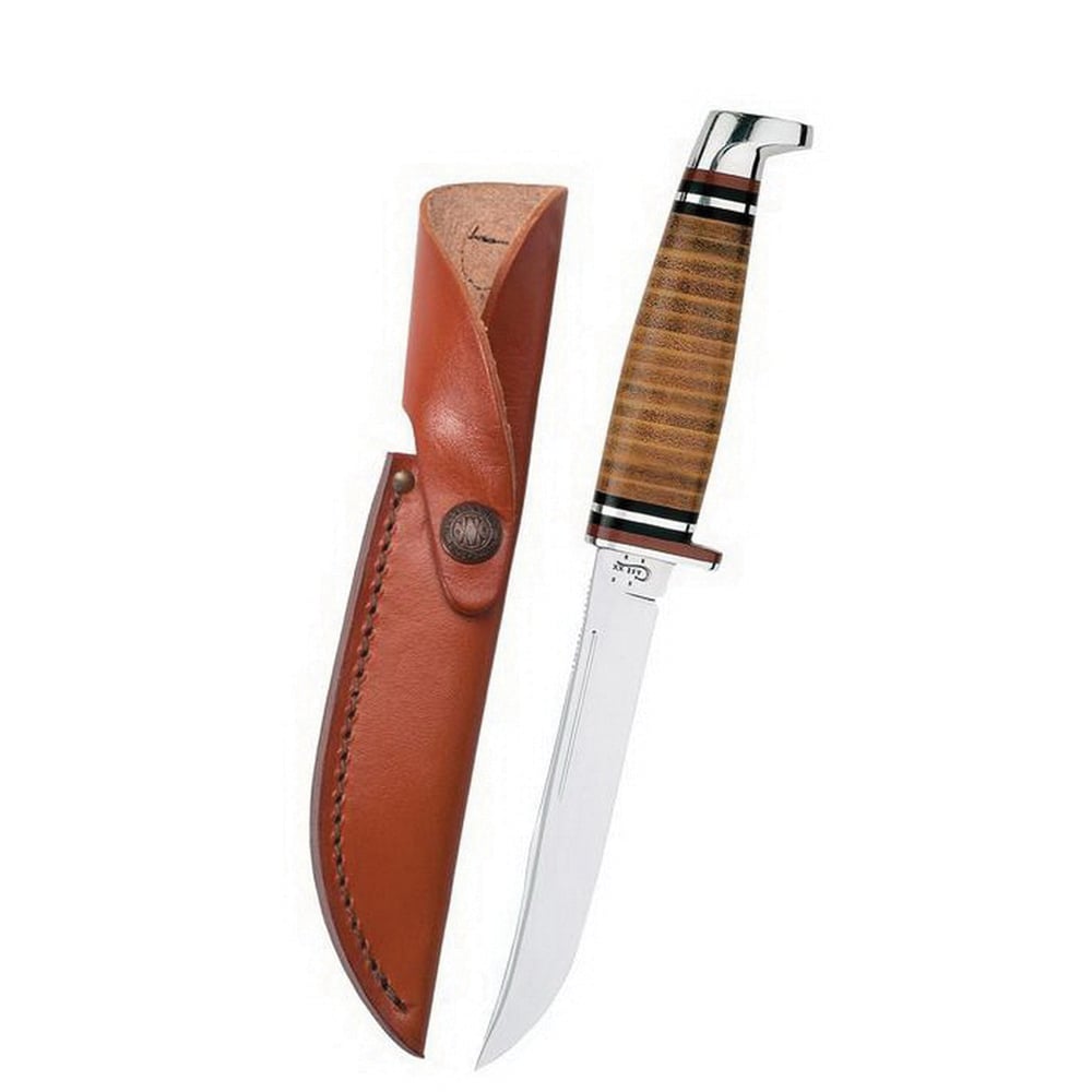 Case Utility Hunter Fixed Blade Knife w/ Knob Cap Leather Sheath, 5" - 00381 - Case