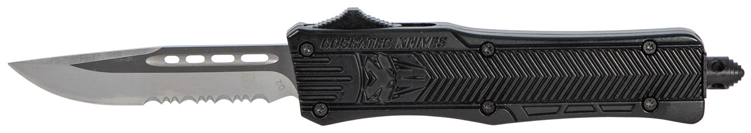 CobraTec Knives Small CTK-1 2.75" Drop Point OTF Knife, Serrated, Black - SBCTK1SDS - Cobratec Knives Llc