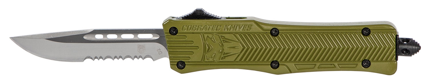 CobraTec Small CTK-1 2.75" Drop Point OTF Knife, Serrated, Olive Drab Green - SODCTK1SDS - Cobratec Knives Llc