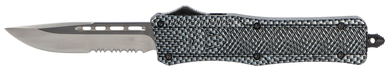 CobraTec Knives Medium CTK-1 3" Drop Point OTF Knife, Serrated Edge, Carbon Fiber - MSCFTK1MDS - Cobratec Knives Llc