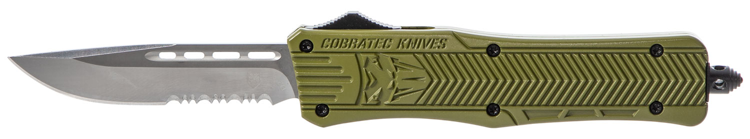 CobraTec Knives Medium CTK-1 3" Drop Point OTF Knife, Serrated Edge, Olive Drab Green - MODCTK1MDS - Cobratec Knives Llc