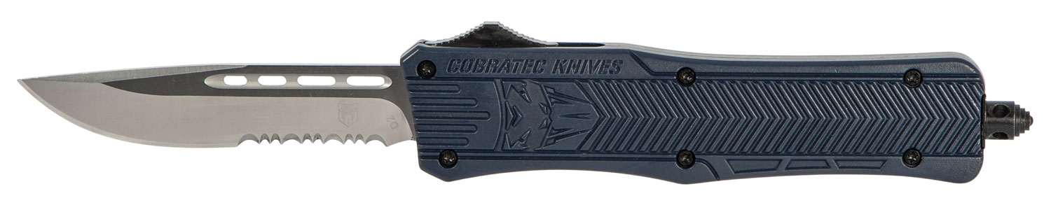 CobraTec Knives Medium CTK-1 Drop Point 3" OTF, Serrated, NYPD Blue - MNYCTK1MDS - Cobratec Knives Llc