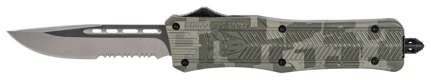 CobraTec Knives Medium CTK-1 Drop Point OTF Knife, 3", Serrated Edge, Army Digital Camouflage - MADCCTK1MDS - Cobratec Knives Llc