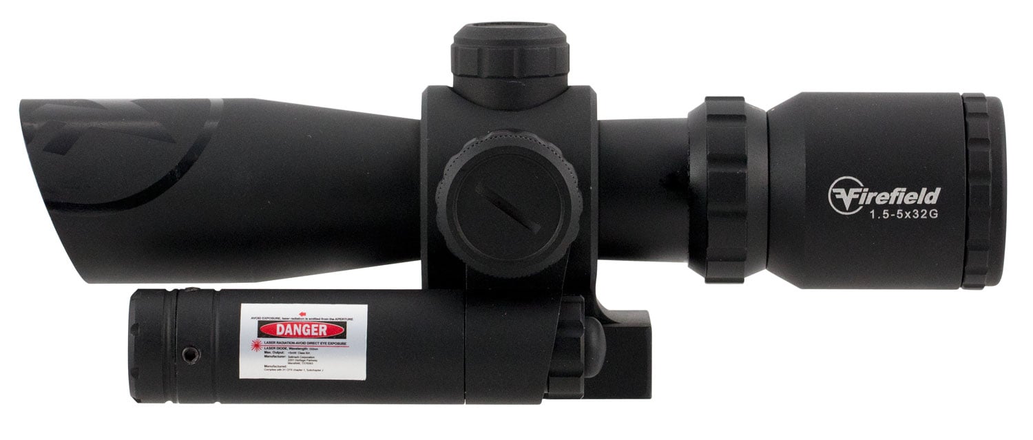 Firefield 1.5-5x32mm Illuminated Mil-Dot (SPF) Barrage Rifle Scope w/ Green Laser - FF13063 - Firefield
