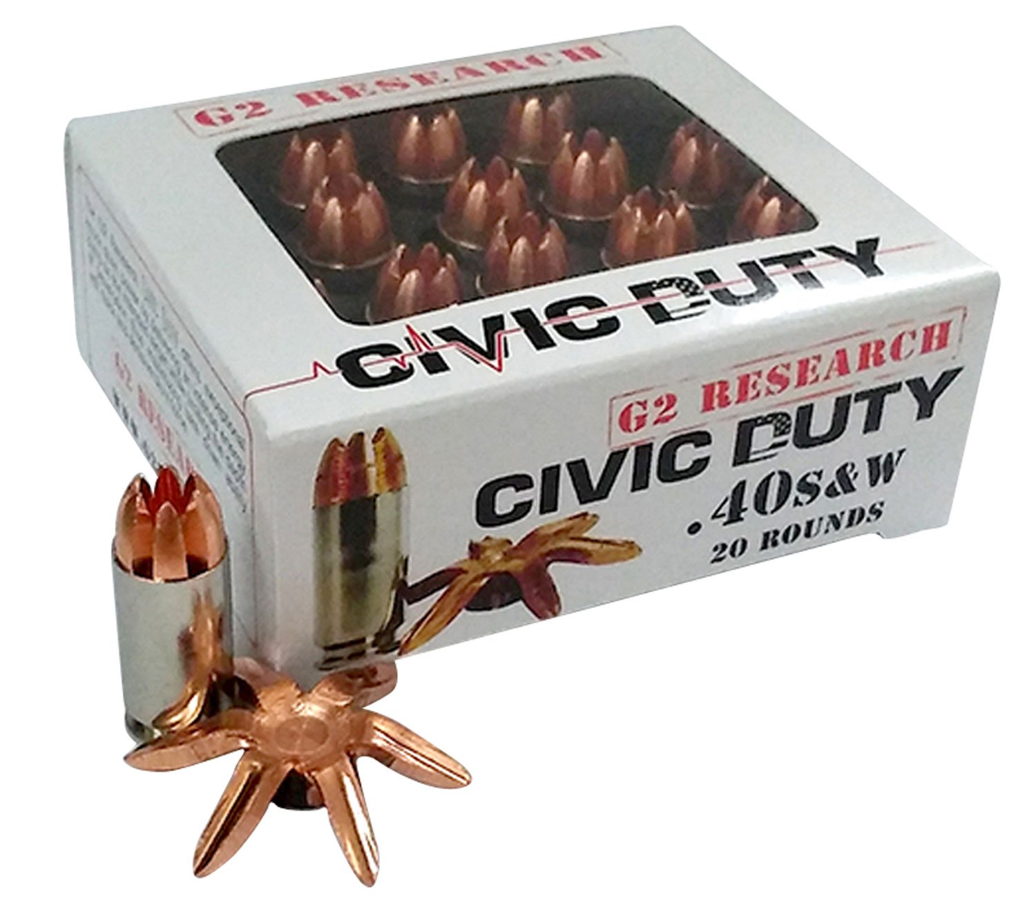 G2 Research Civic Duty 122 gr Copper Expansion Projectile .40 S&W Ammo, 20/box - CIVIC 40 S&W - G2 Research