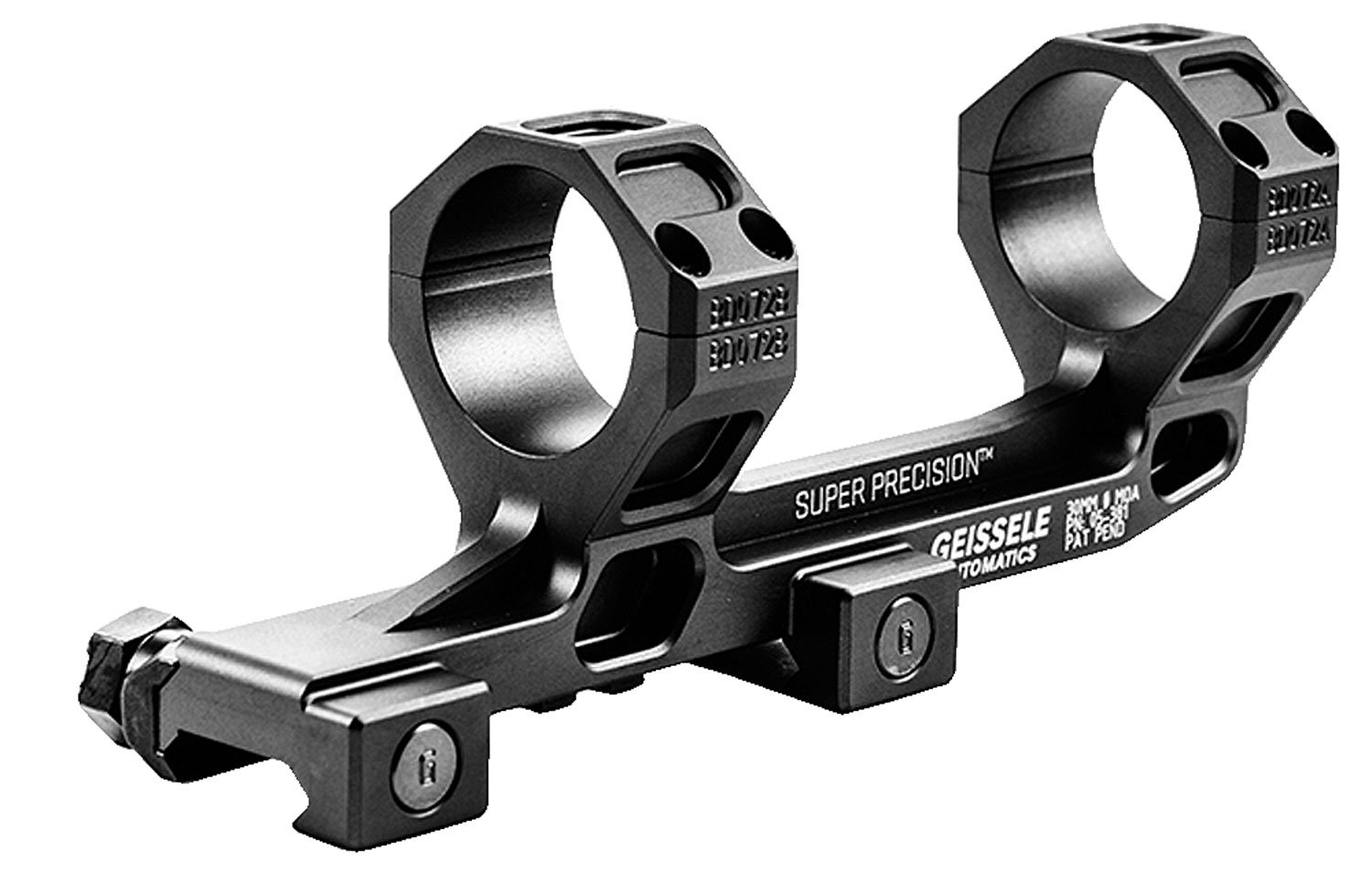 Geissele Automatics Super Precision AR-15/M4 30mm 7075 T6 Aluminum Extended Scope Mount, Hardcoat Anodized Black - 05381B - Geissele