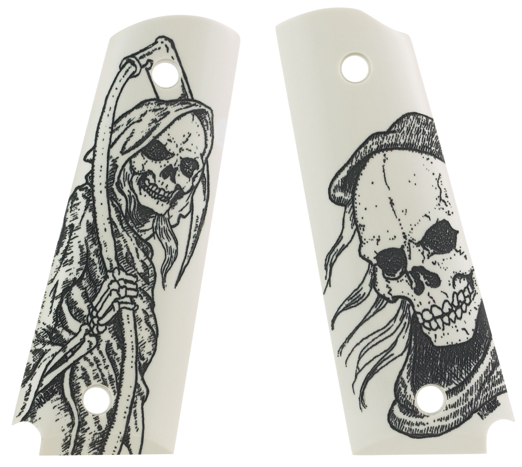 Hogue Scrimshaw Grip Bust and Body Revolver Grip for 1911 Government Revolver, Ivory - 45026 - Hogue