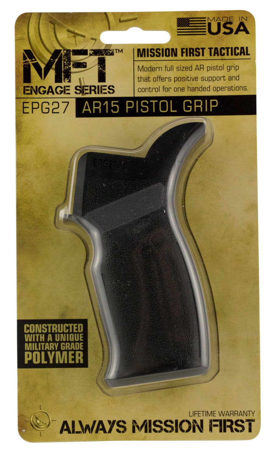 Mission First Tactical Engage Full Pistol Grip for M16/M4/AR15/HK41 Rifles, Black - EPG27 - Mission First Tactical