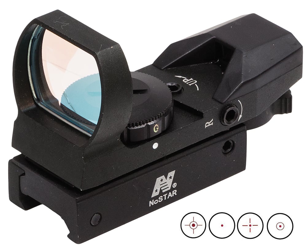 NcStar 1x24x34mm Reflex Sight, Illuminated 4 Pattern 3 MOA Red/Green - D4RGB - Ncstar