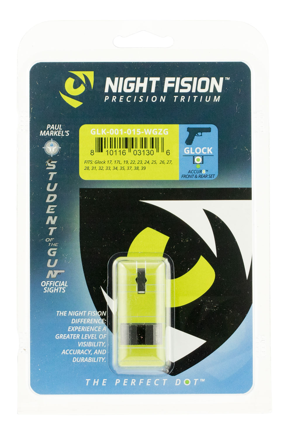 Night Fision Night Sight Set for Glock 17, 17L, 19, 22-28, 31-35, 37-39 Pistols - GLK-001-015-WGZG - Night Fision